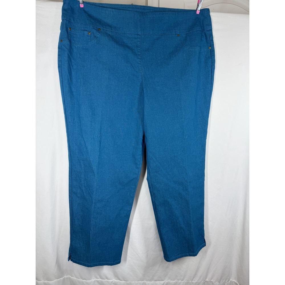 Ruby Rd. Woman 20W Pants Blue Stretch Pull On Cropped Capris Denim Trousers Jean